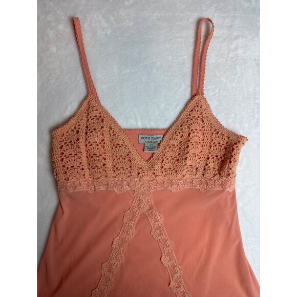Guess Jeans Authentic Vintage Crochet & Nylon Peach Lace Trim Cami Top S/P - Picture 2 of 13